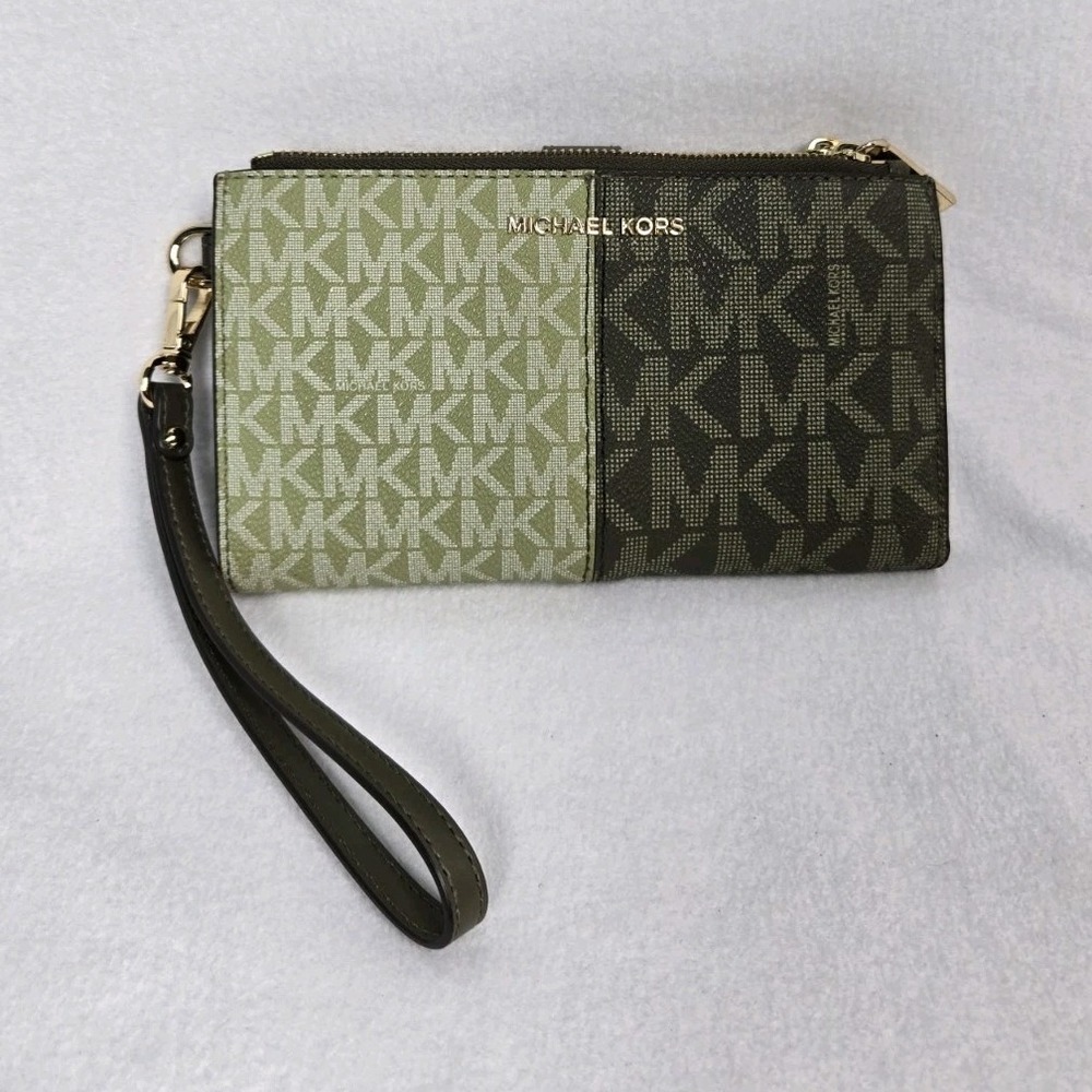 Michael Kors Green Logo Wristlet Wallet with Credit Card Slots and ID Window‎